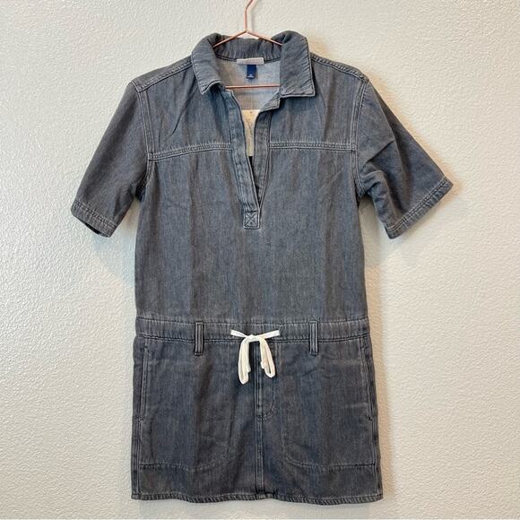 Universal Threads Short Sleeve Drop Waist Drawstring Mini Dress Black Gray Denim - Picture 4 of 7